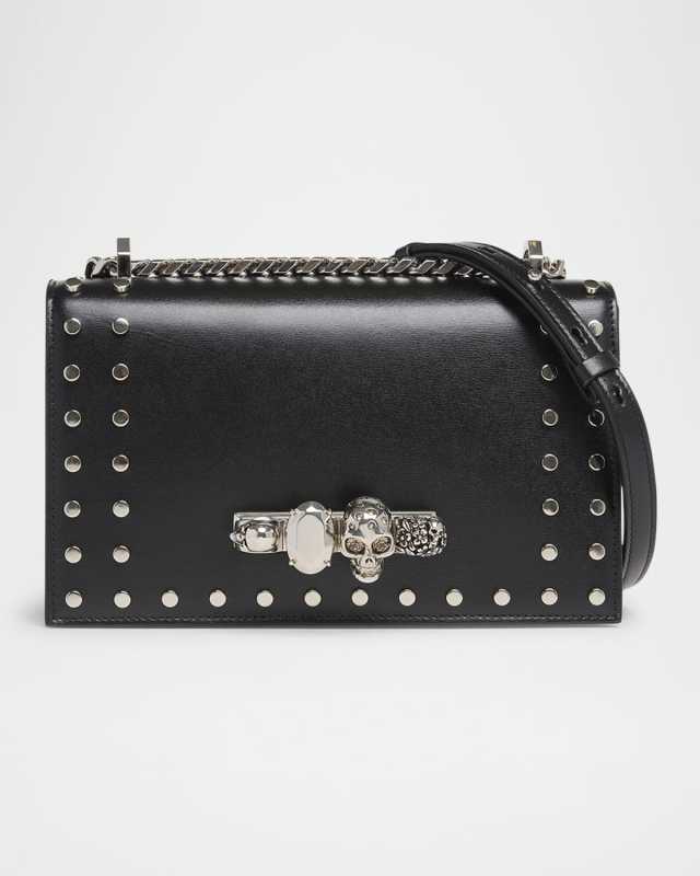 Jeweled Calfskin Leather Satchel Bag